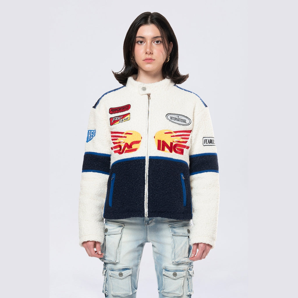 Smoke Rise RED Racing Full Zip Sherpa Jacket - Off White