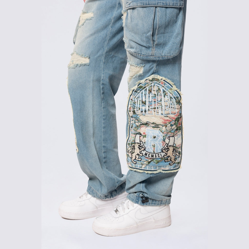Smoke Rise RED Straight Tapestry Jeans - Seymour Blue