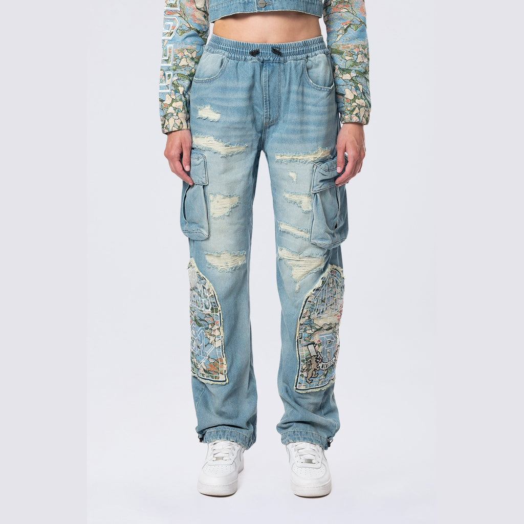 Smoke Rise RED Straight Tapestry Jeans - Seymour Blue