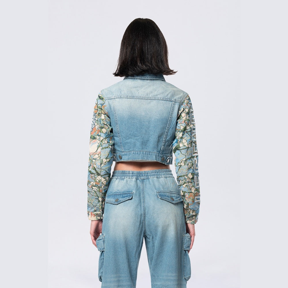 Cropped Tapestry Denim Jacket - Seymour Blue