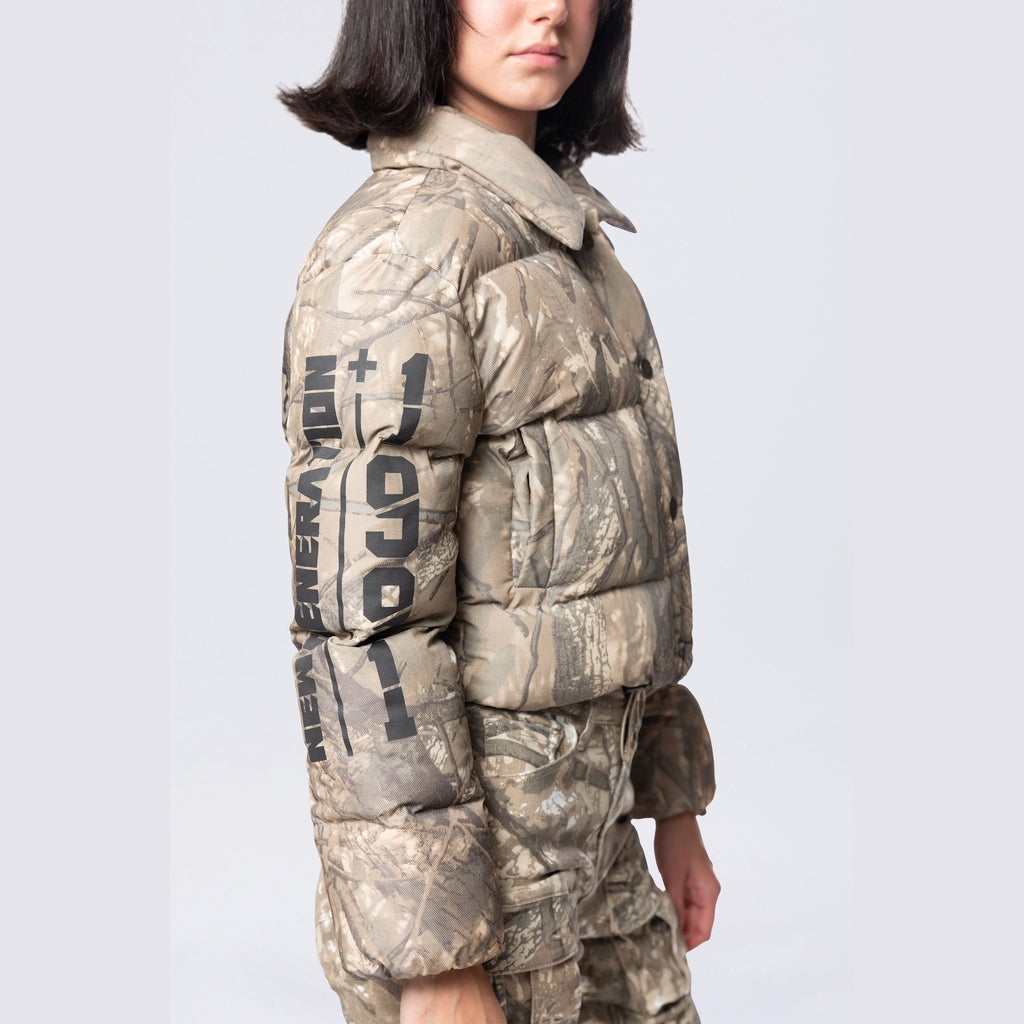 Smoke Rise RED Patched Puffer Jacket - Khaki Hunting Camo