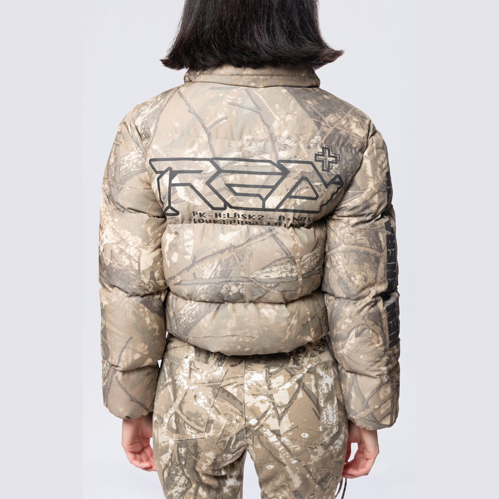 Smoke Rise RED Patched Puffer Jacket - Khaki Hunting Camo