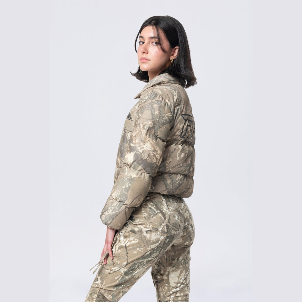 Smoke Rise RED Patched Puffer Jacket - Khaki Hunting Camo