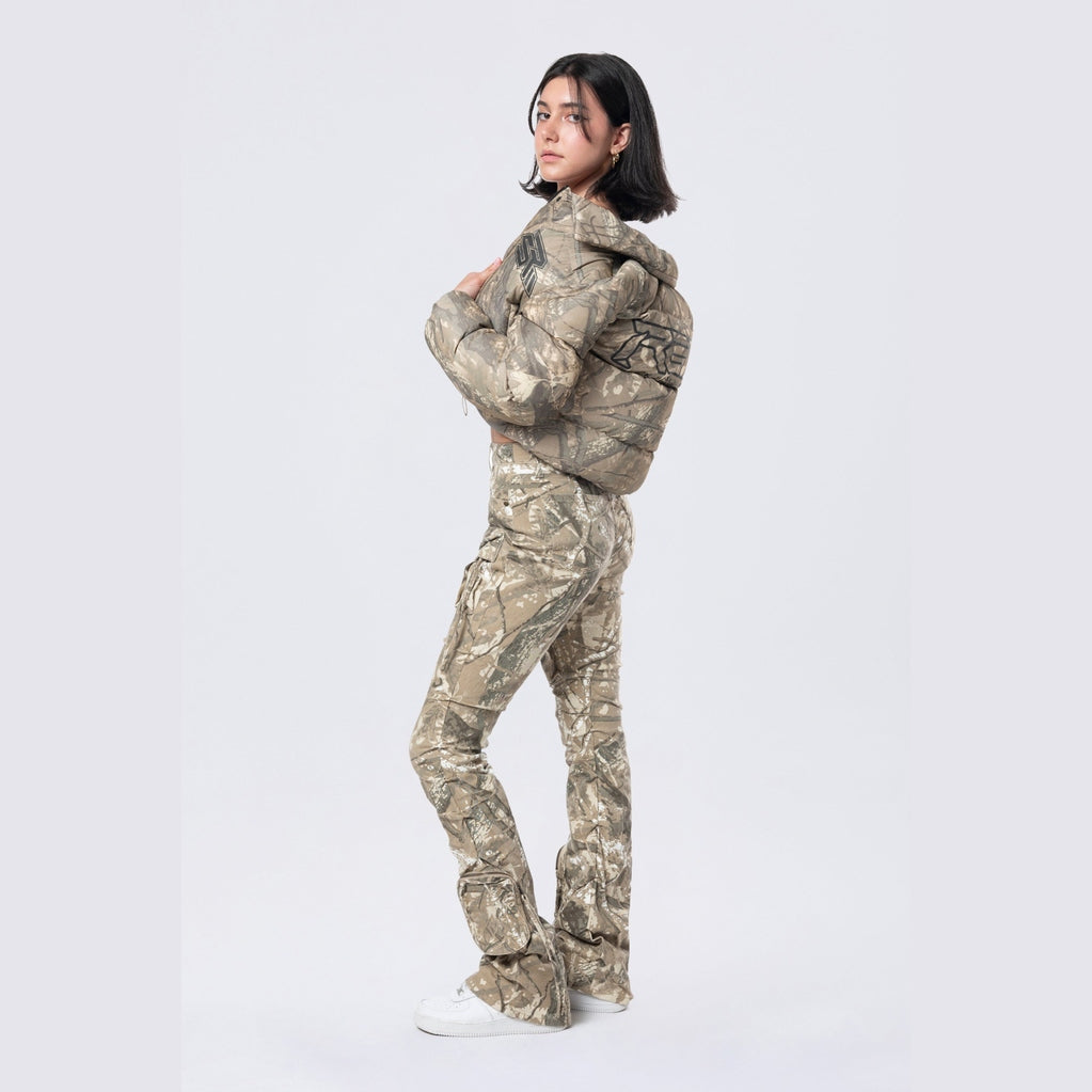 Smoke Rise RED Patched Puffer Jacket - Khaki Hunting Camo