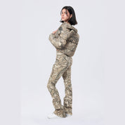 Smoke Rise RED Patched Puffer Jacket - Khaki Hunting Camo