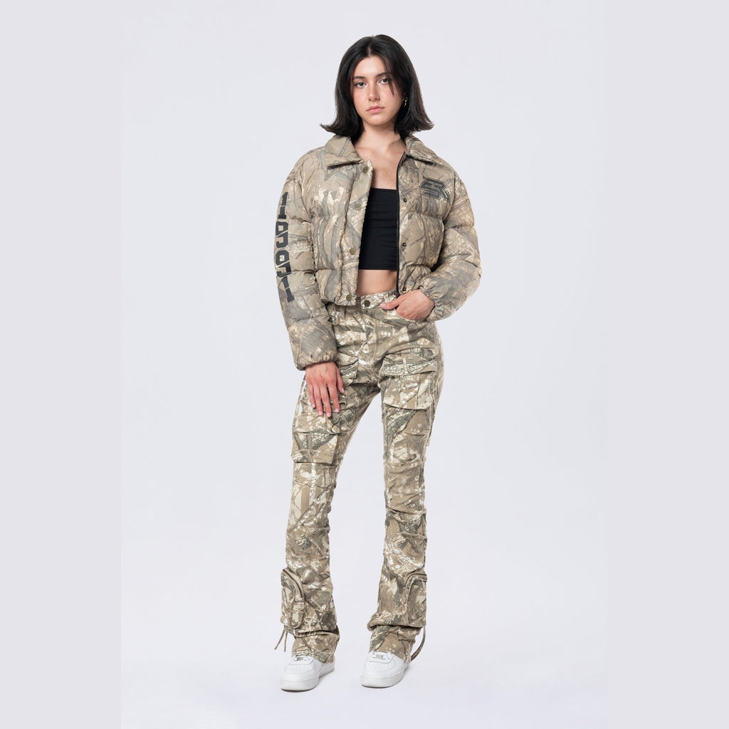 Smoke Rise RED Patched Puffer Jacket - Khaki Hunting Camo