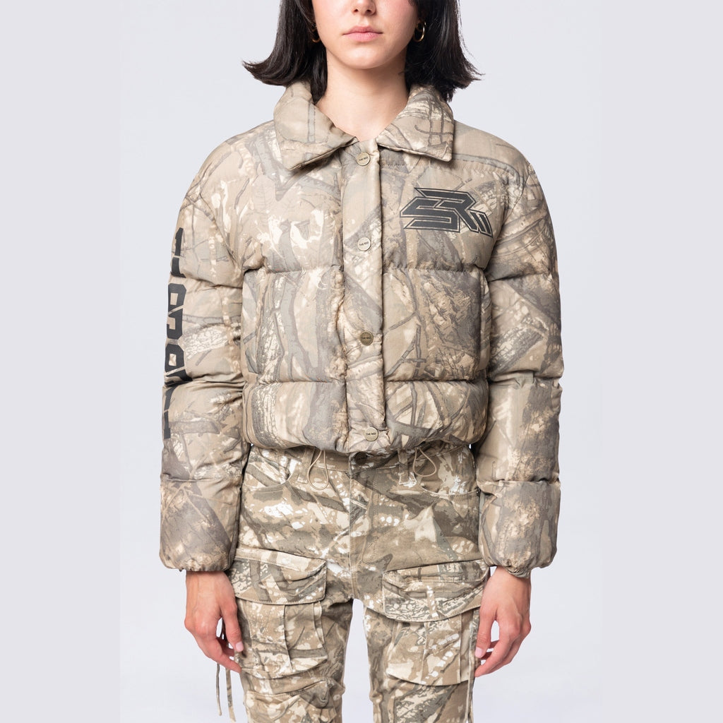 Smoke Rise RED Patched Puffer Jacket - Khaki Hunting Camo