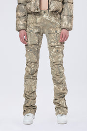 High Rise  Stacked Print Twill Pants - Khaki Hunting Camo