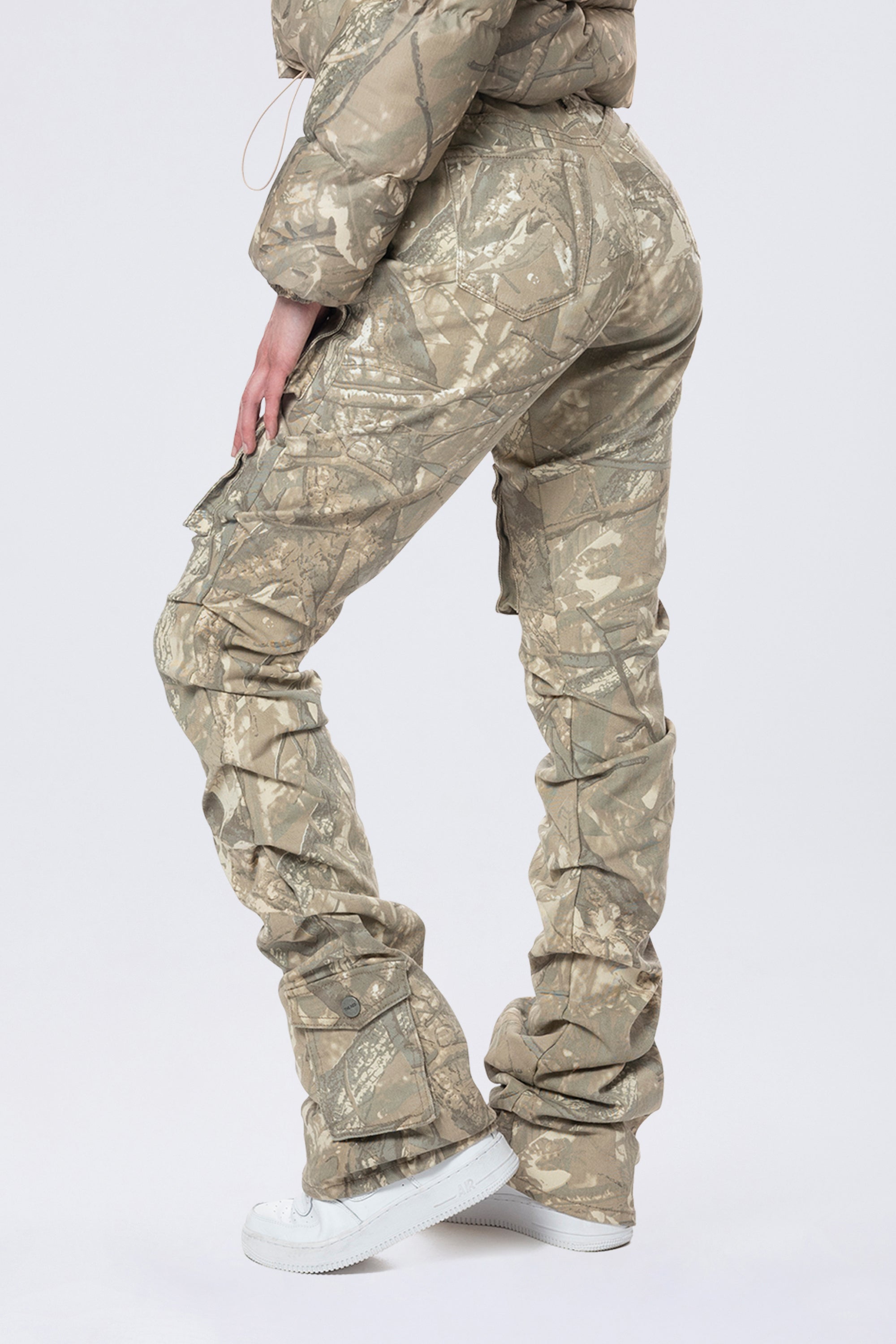 High Rise  Stacked Print Twill Pants - Khaki Hunting Camo