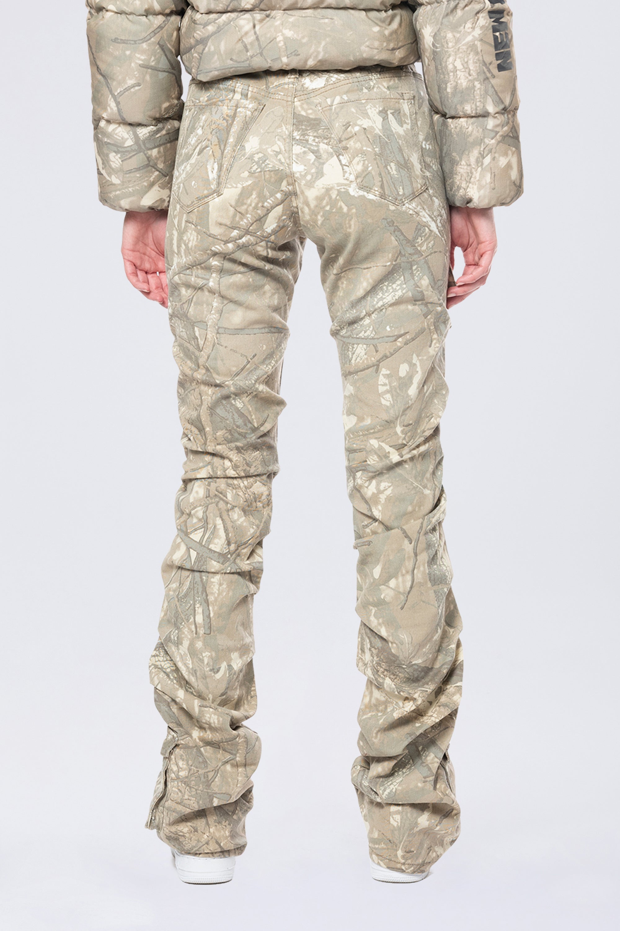 High Rise  Stacked Print Twill Pants - Khaki Hunting Camo