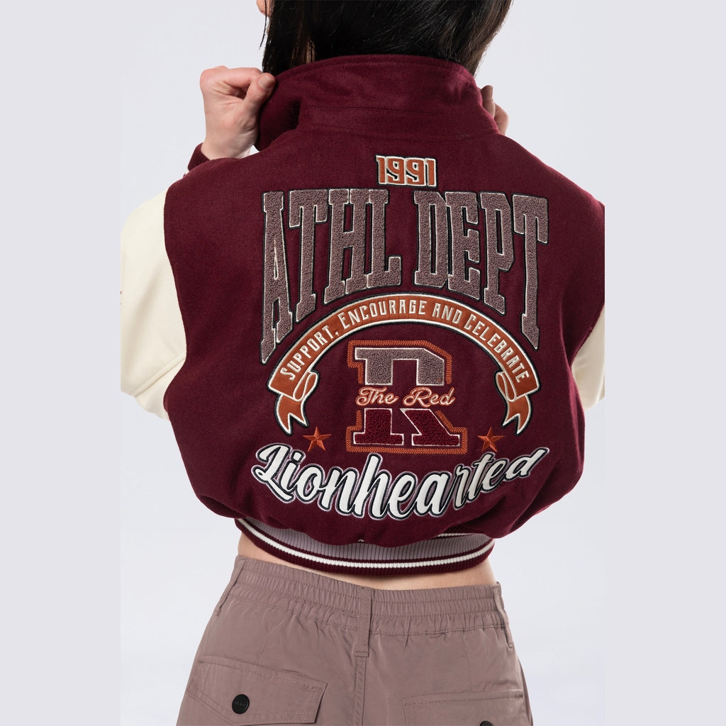 Smoke Rise RED Collared Varsity Jacket - Windsor Wine