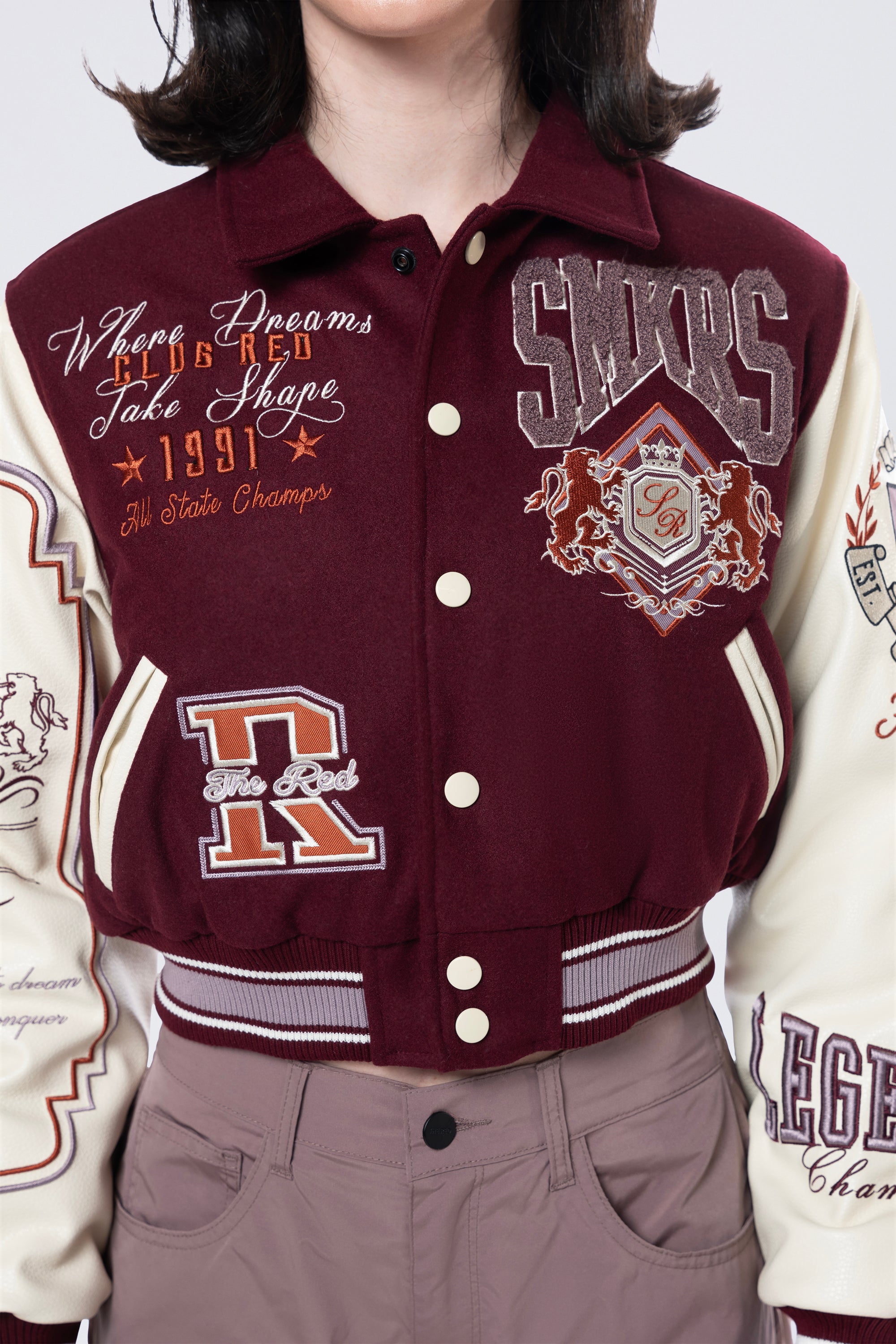 Collared Varsity Jacket - Windsor Wine