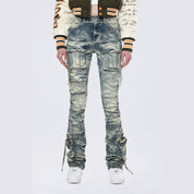 Smoke Rise RED High Rise Stacked Cargo Jeans - Blue Toast