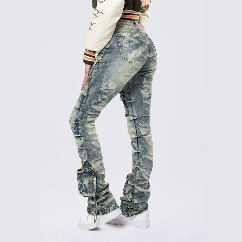 Smoke Rise RED High Rise Stacked Cargo Jeans - Blue Toast