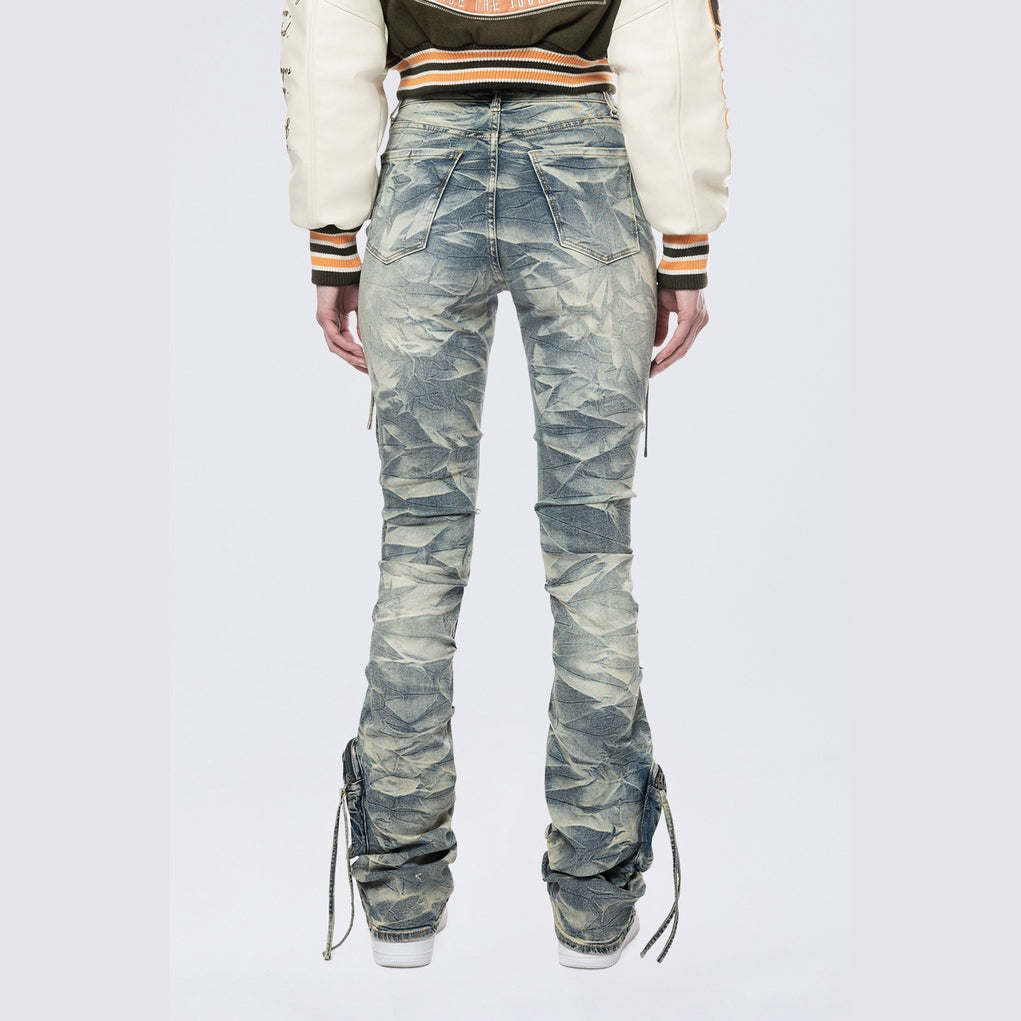 Smoke Rise RED High Rise Stacked Cargo Jeans - Blue Toast