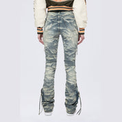 Smoke Rise RED High Rise Stacked Cargo Jeans - Blue Toast