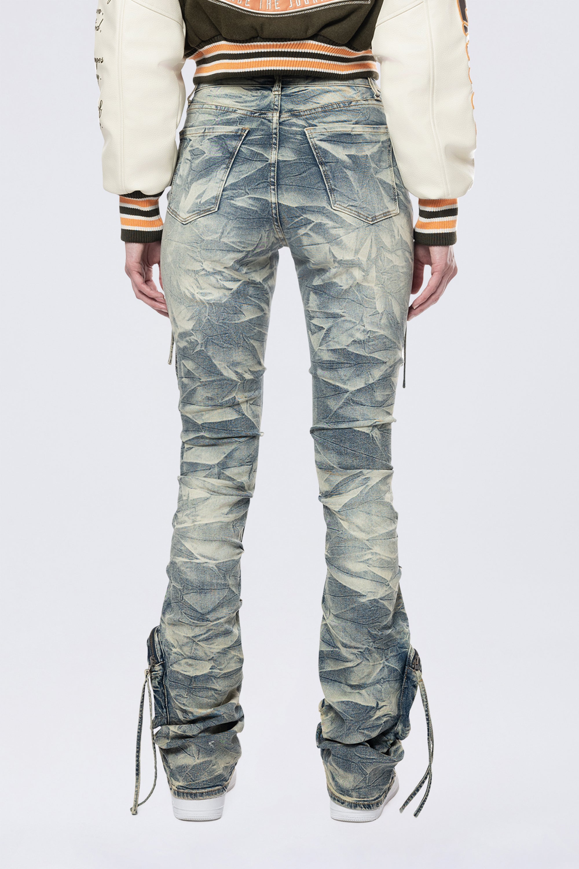 High Rise Stacked Cargo Jeans - Blue Toast