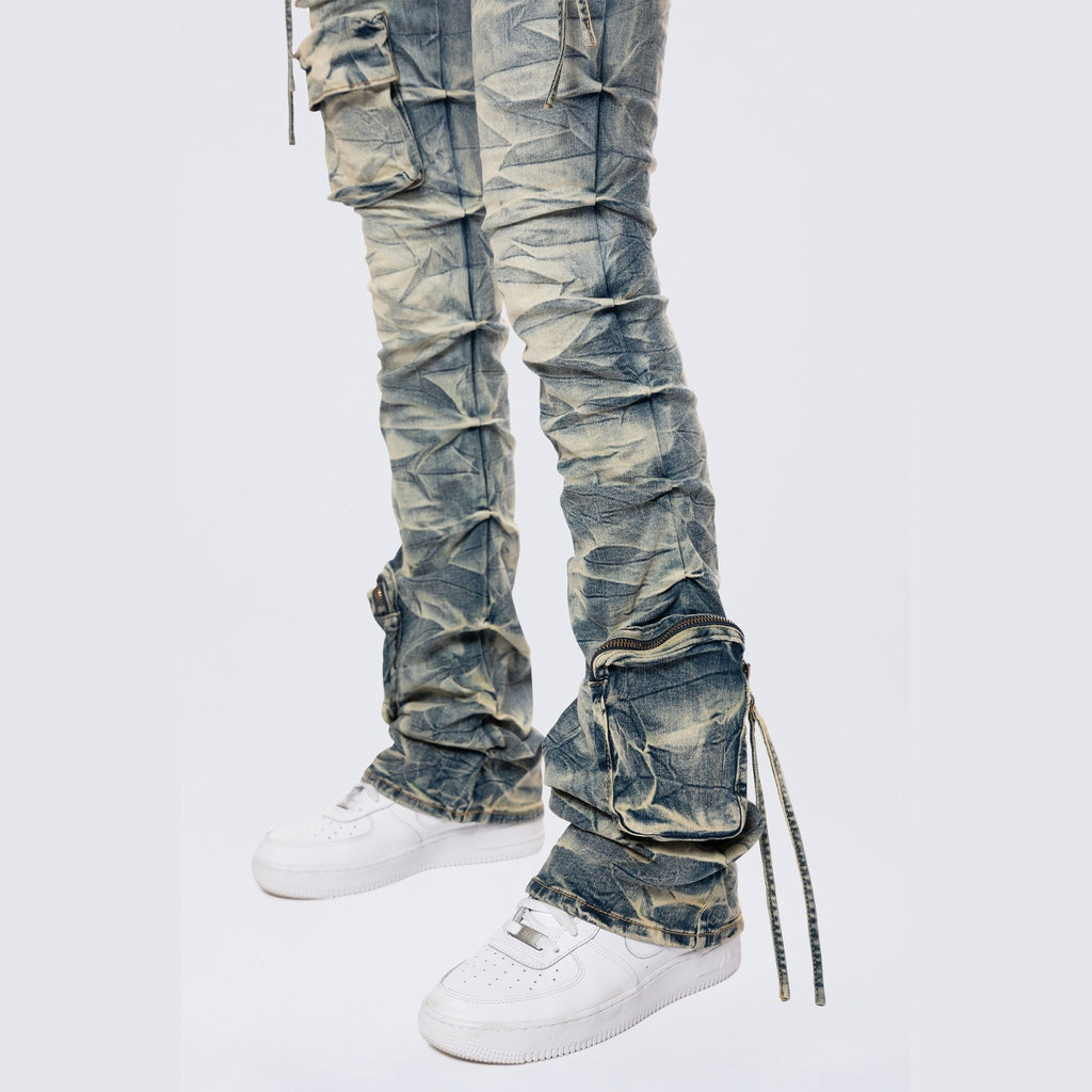 Smoke Rise RED High Rise Stacked Cargo Jeans - Blue Toast