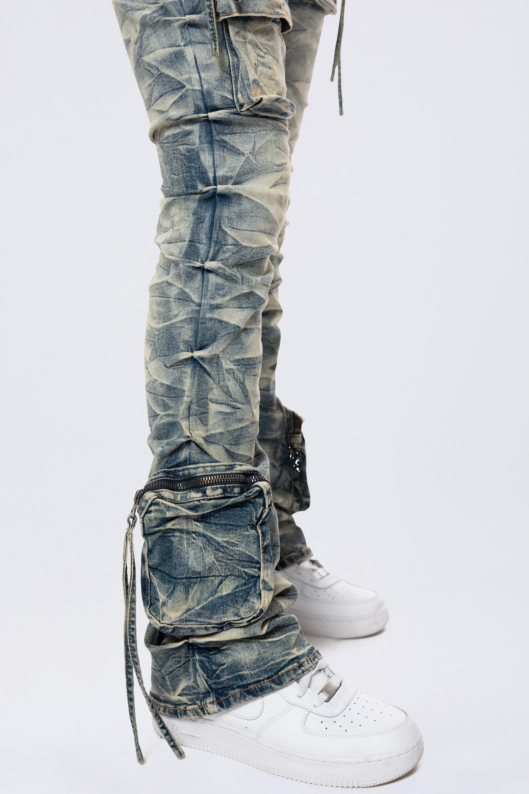 High Rise Stacked Cargo Jeans - Blue Toast