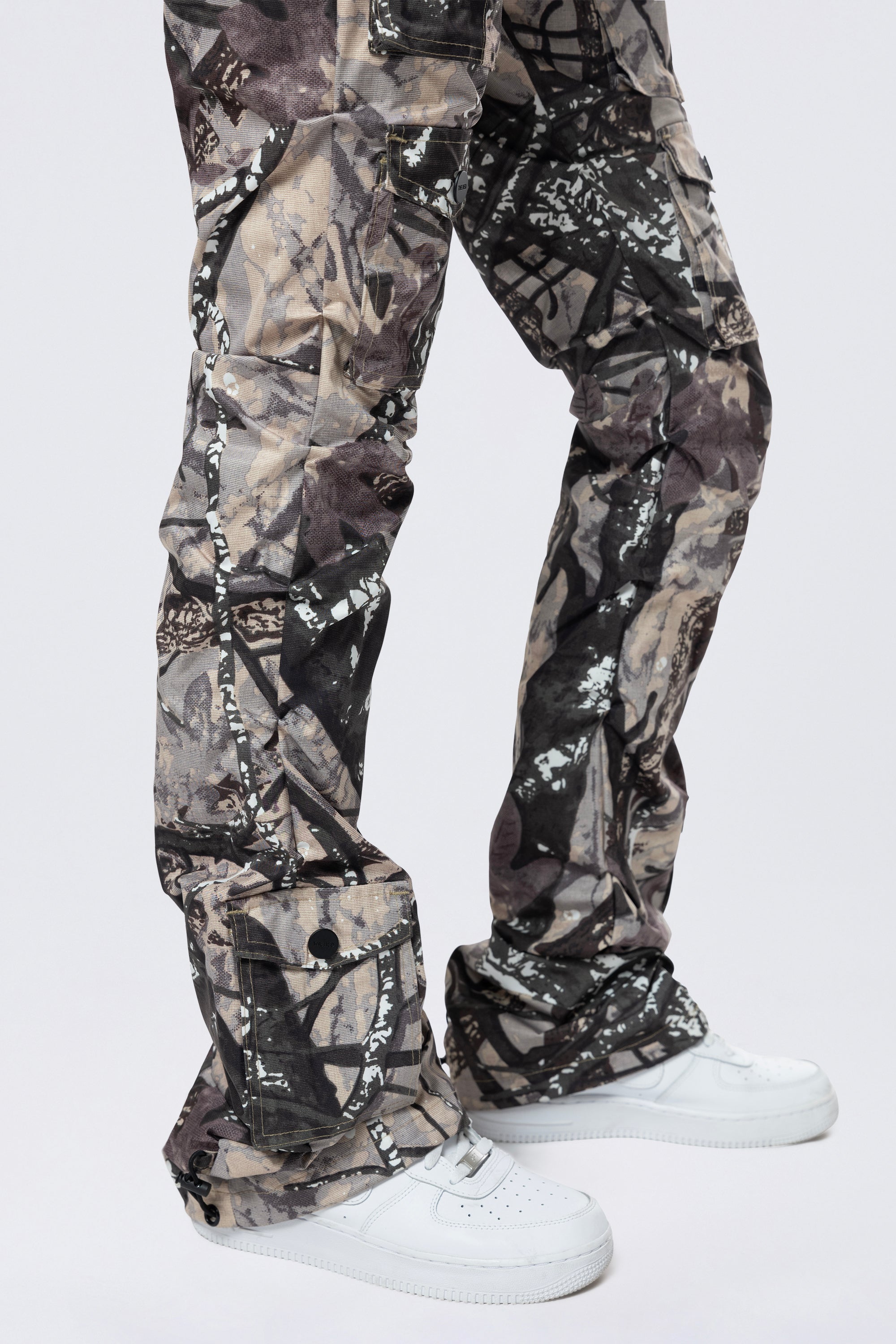 High Rise Stacked Utility Pants - Olive Hunting Camo