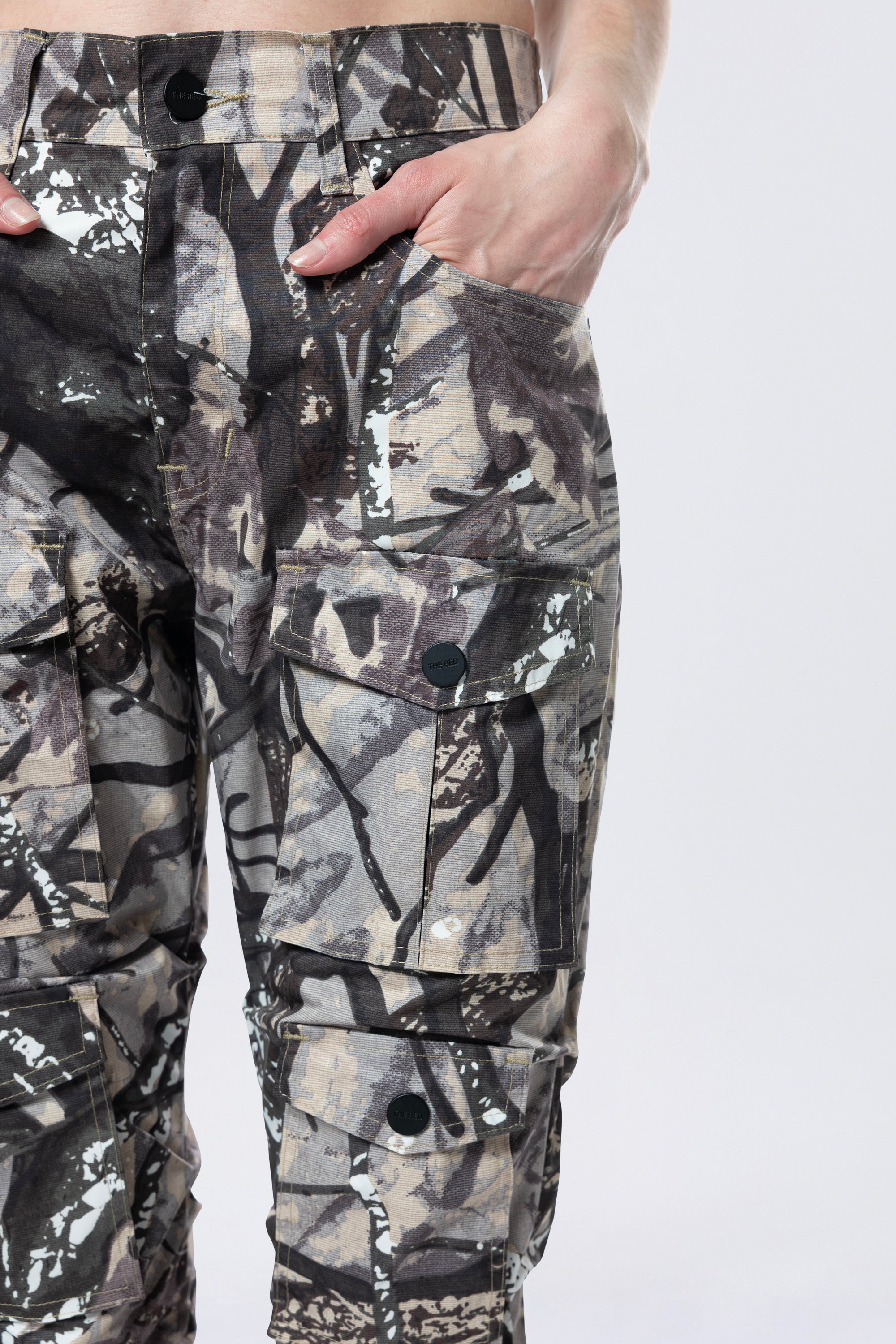 High Rise Stacked Utility Pants - Olive Hunting Camo