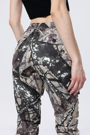 High Rise Stacked Utility Pants - Olive Hunting Camo