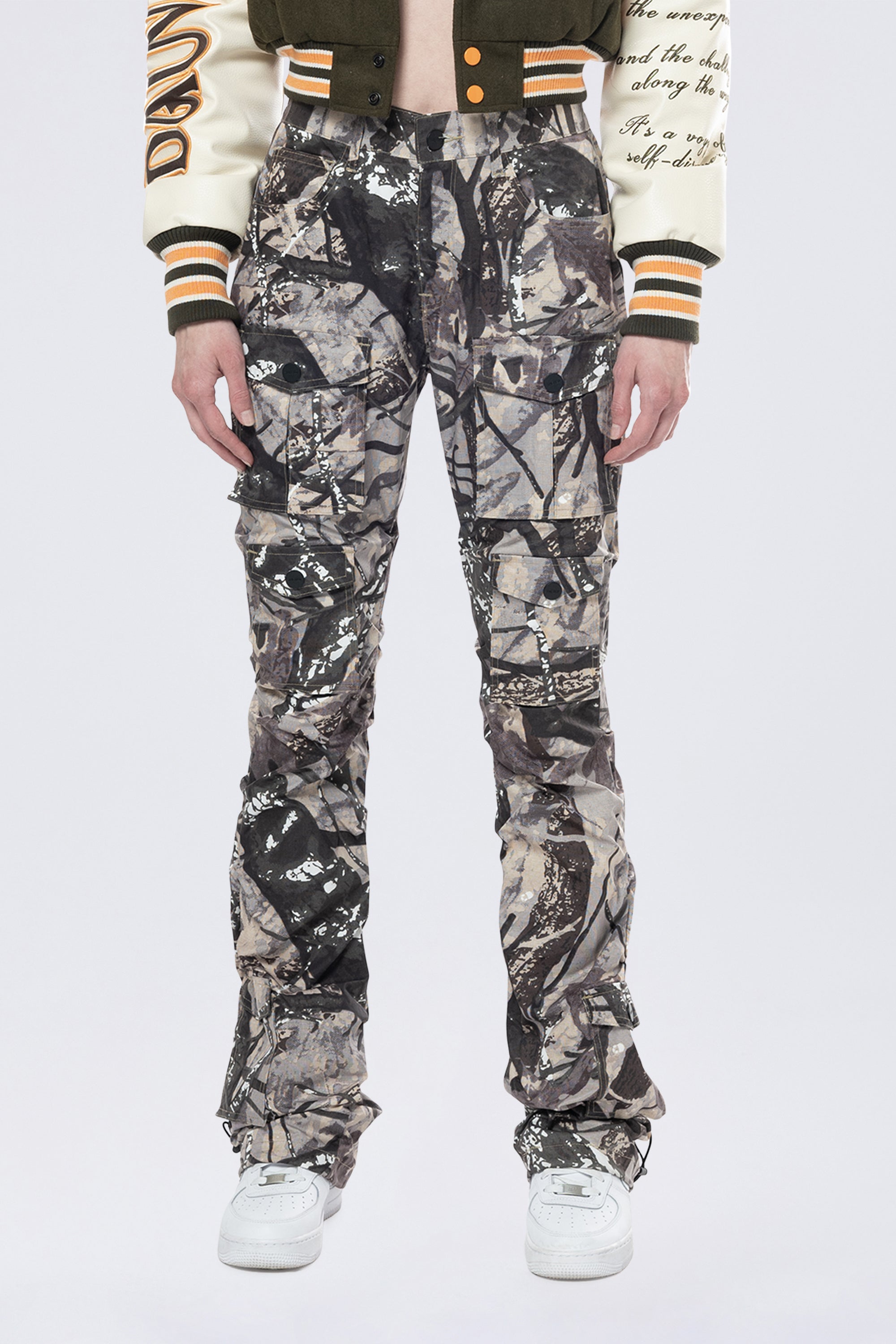 High Rise Stacked Utility Pants - Olive Hunting Camo