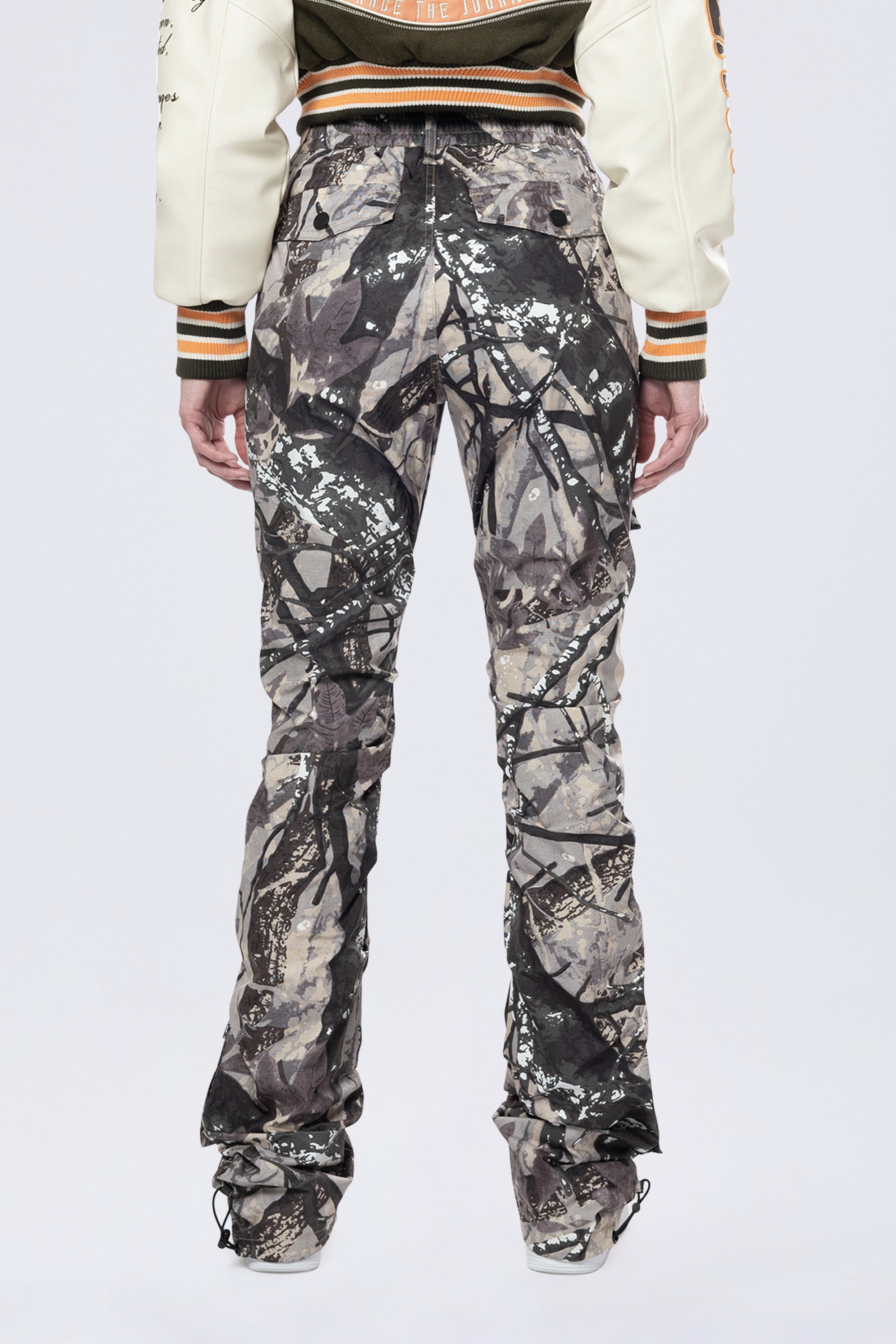 High Rise Stacked Utility Pants - Olive Hunting Camo