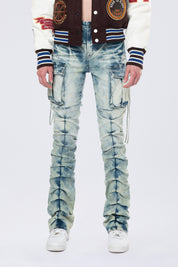 High Rise Cargo Bootcut Jeans - Orion Blue