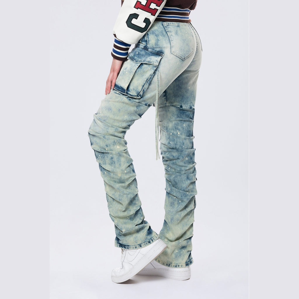 Smoke Rise RED High Rise Cargo Bootcut Jeans - Orion Blue