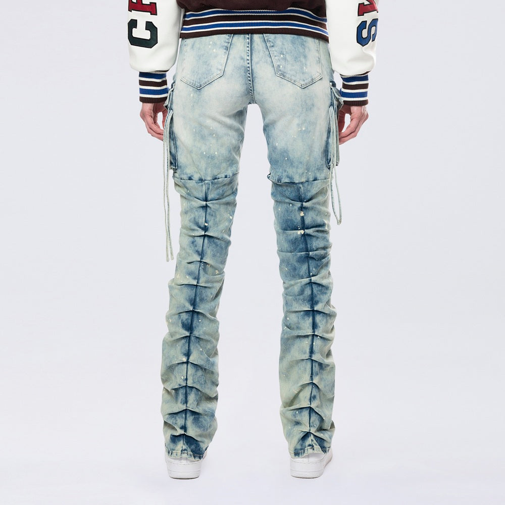 High Rise Bootcut Cargo Jeans - Orion Blue