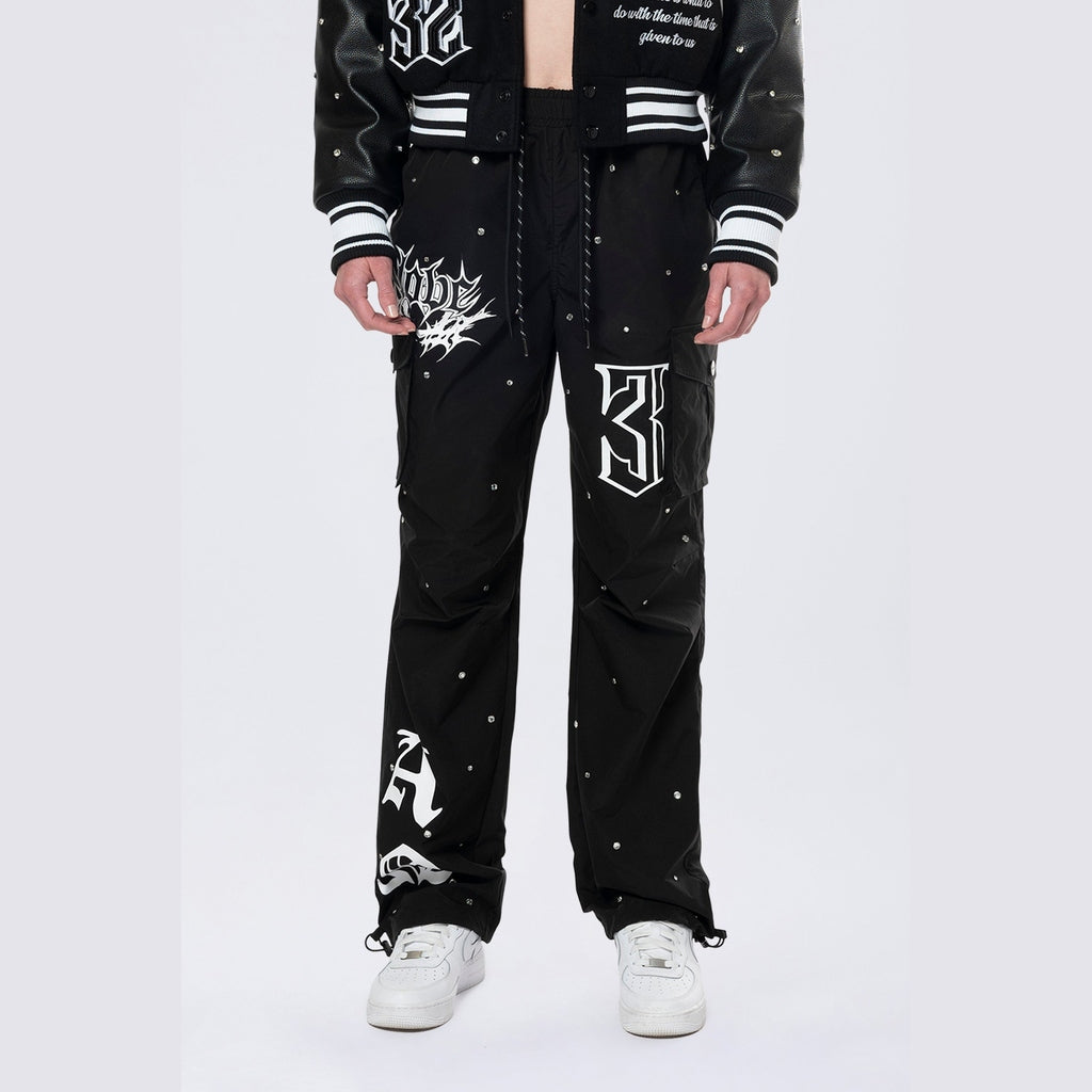 Smoke Rise RED Slouched Rhinestone Pants - Black