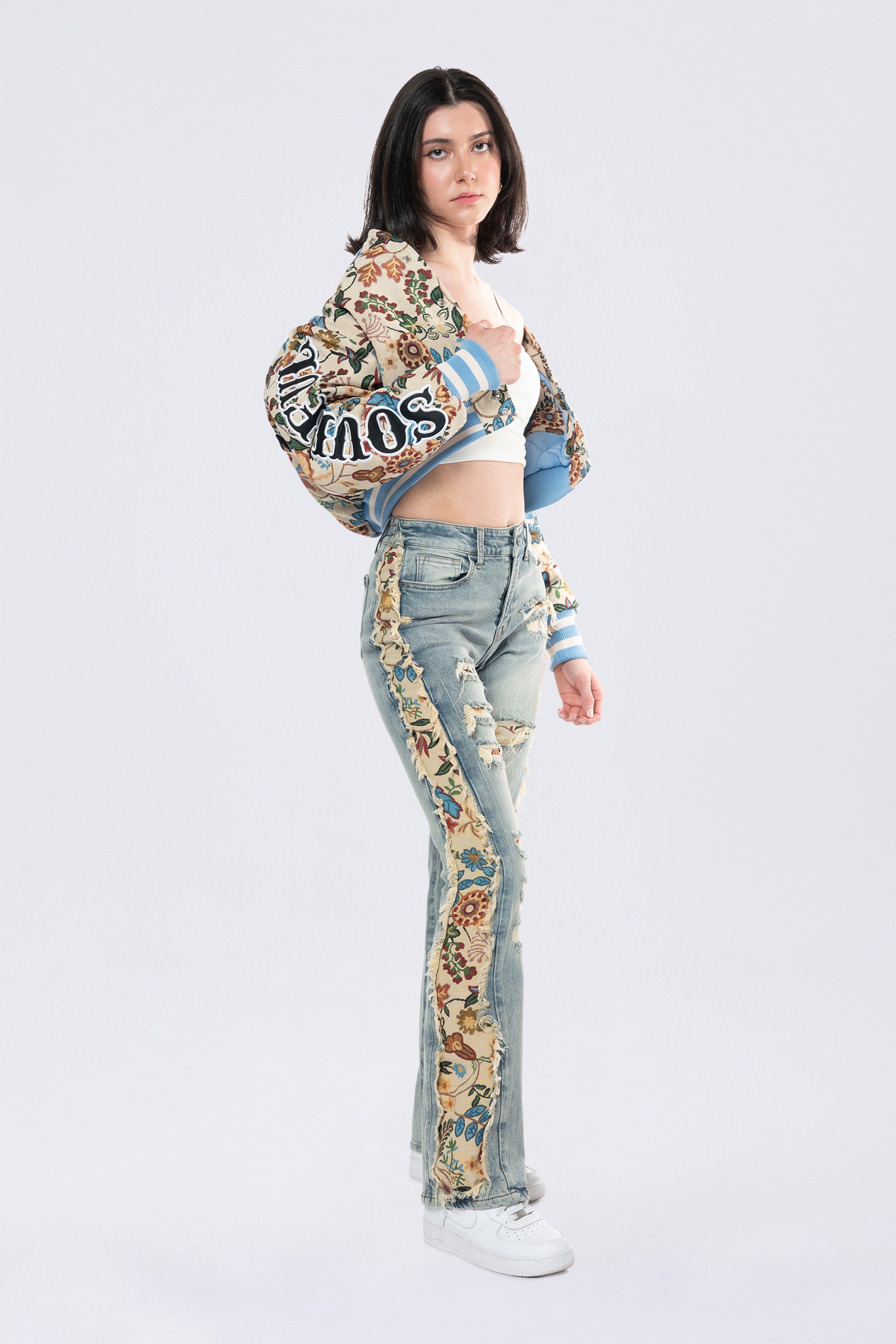 High Rise Tapestry Bootcut Jeans - Alpine Blue