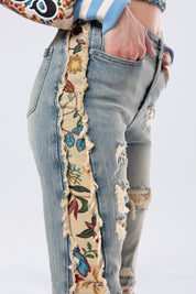 High Rise Tapestry Bootcut Jeans - Alpine Blue