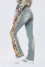 High Rise Tapestry Bootcut Jeans - Alpine Blue