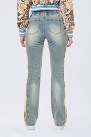 High Rise Tapestry Bootcut Jeans - Alpine Blue