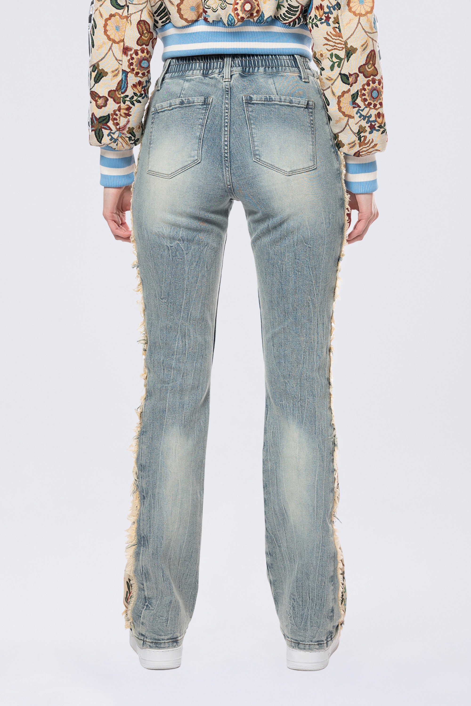 High Rise Tapestry Bootcut Jeans - Alpine Blue