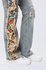 High Rise Tapestry Bootcut Jeans - Alpine Blue