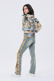 High Rise Tapestry Bootcut Jeans - Alpine Blue