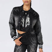 Cropped Rhinestone Trucker Jean Jacket - Gail Black