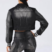 Cropped Rhinestone Trucker Jean Jacket - Gail Black
