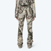 High Rise Side Pinched Stacked Pants - Olive Hunting Camo
