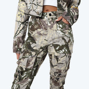 High Rise Side Pinched Stacked Pants - Olive Hunting Camo