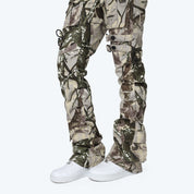 High Rise Side Pinched Stacked Pants - Olive Hunting Camo