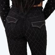 Mid Rise Wide Leg Rhinestone Jeans