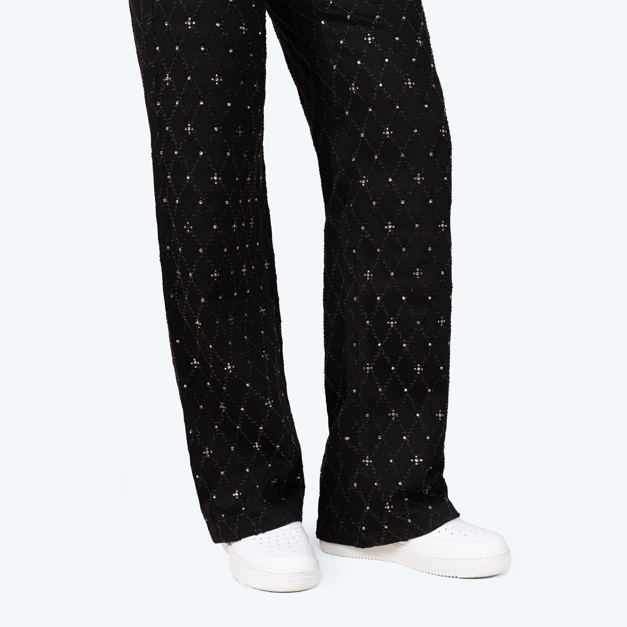 Mid Rise Wide Leg Rhinestone Jeans
