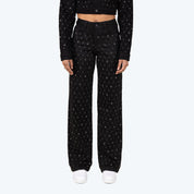 Mid Rise Wide Leg Rhinestone Jeans