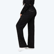 Mid Rise Wide Leg Rhinestone Jeans