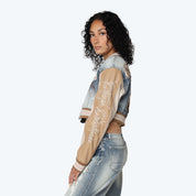 Denim Cropped Varsity Jacket - Rhodes Blue
