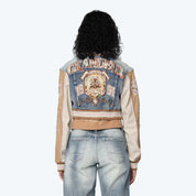 Denim Cropped Varsity Jacket - Rhodes Blue